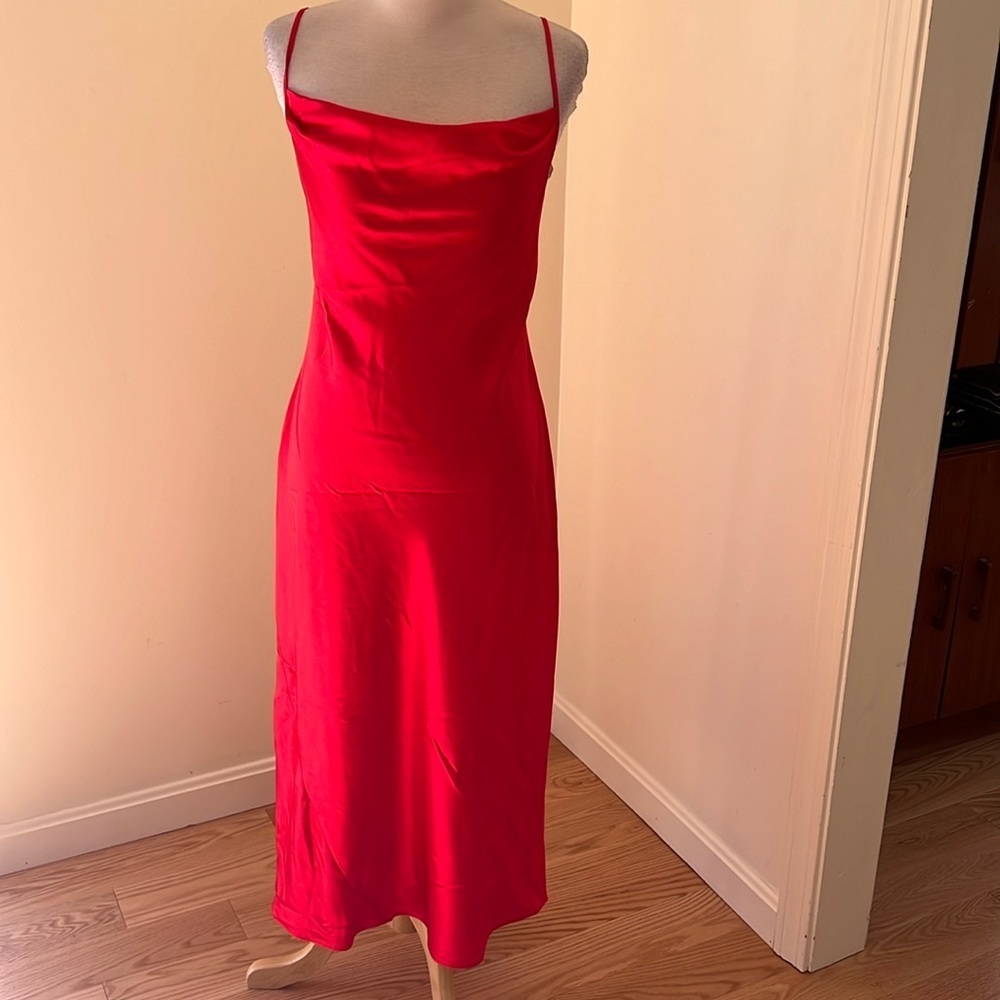 New! California Dynasty red medium cowl sleepwear slip dress.